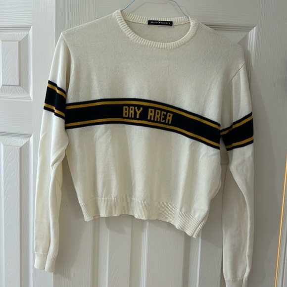 Brandy Melville Bay Area Crewneck Cotton Cropped Striped Sweater One Size - Picture 1 of 8